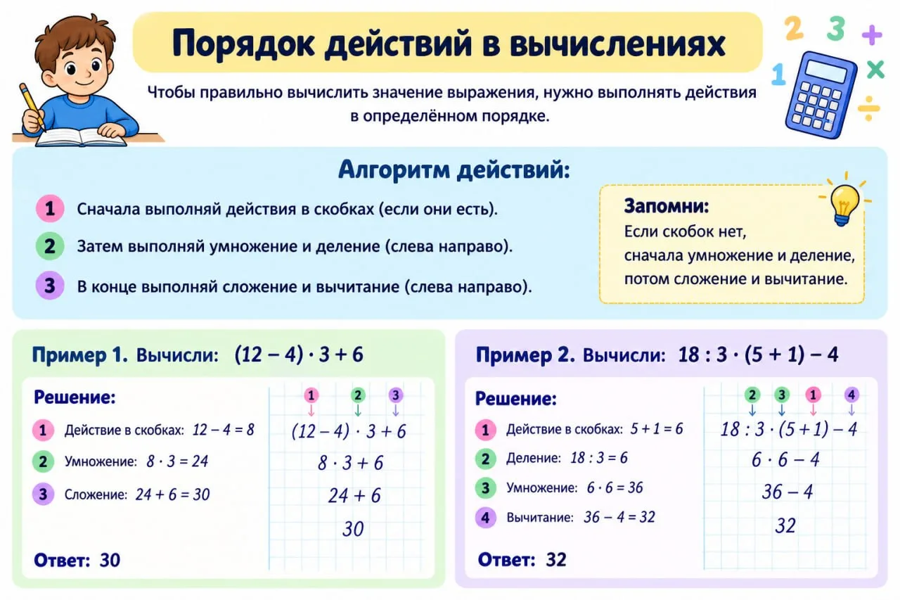Рабочий лист посвящён теме «Порядок действий в вычислениях» и помогает освоить базовые ...