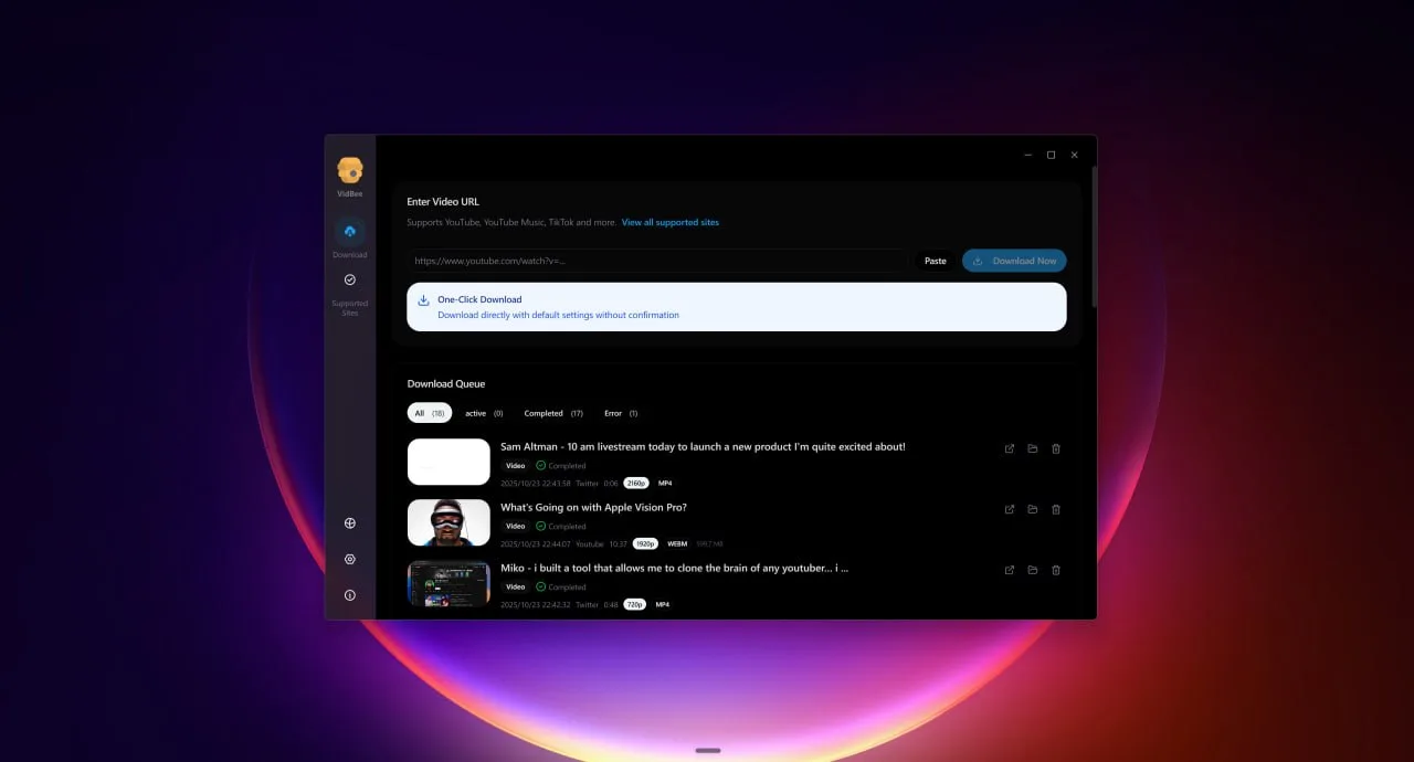 VidBee — это современный загрузчик видео с открытым исходным кодом, который позволяет с...