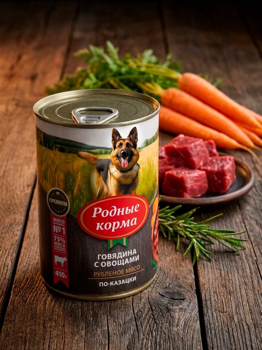 Рубленое мясо в консервах «Родные корма»: в чём польза 🐕🥩