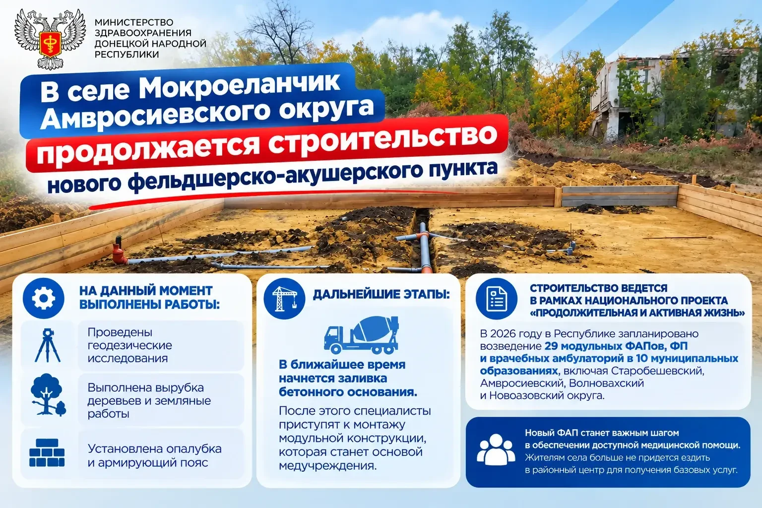 В селе Мокроеланчик Амвросиевского округа продолжается строительство нового фельдшерско...