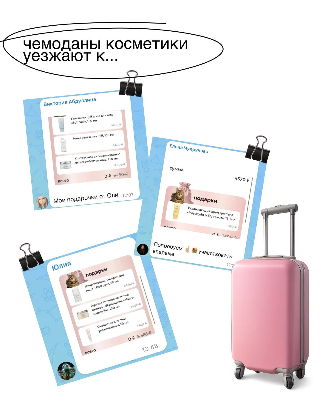 Настал момент объявить обладательниц трёх чемоданов косметики DLYa KOJi da ✨

Спасибо всем, кто учас