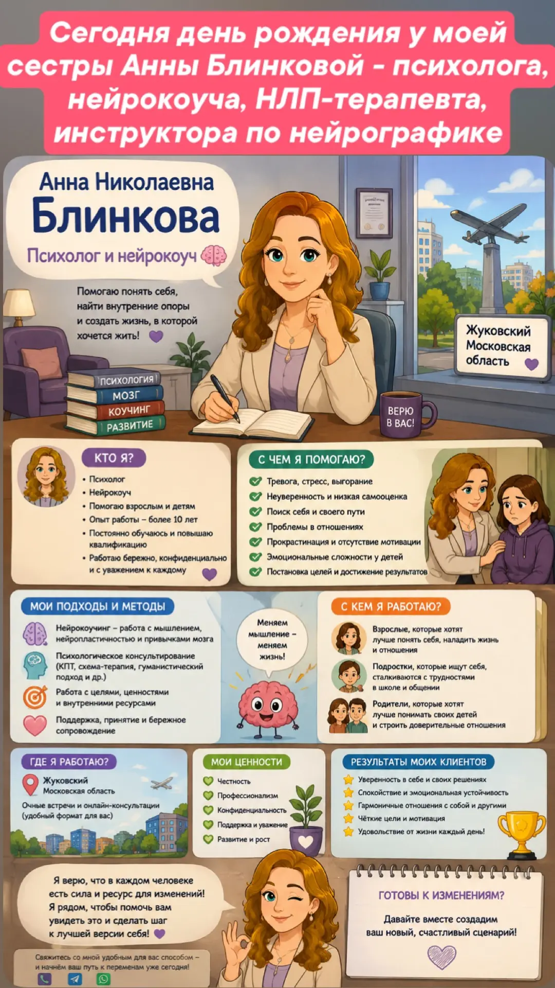 Сегодня день рождения у моей сестры Анны Блинковой. Она является практикующим психологом, нейрокоуче