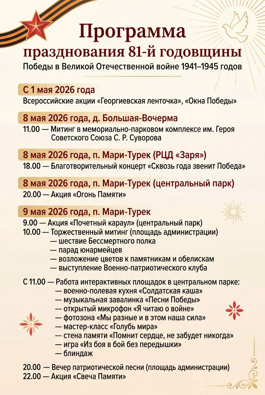 Программа праздничных мероприятий, посвящённых Дню Победы в Великой Отечественной войне 1941-1945 гг