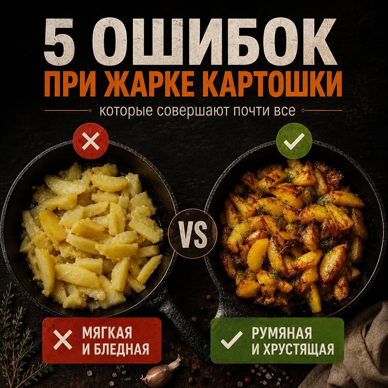5 ошибок, из-за которых жареная картошка не станет хрустящей 🥔