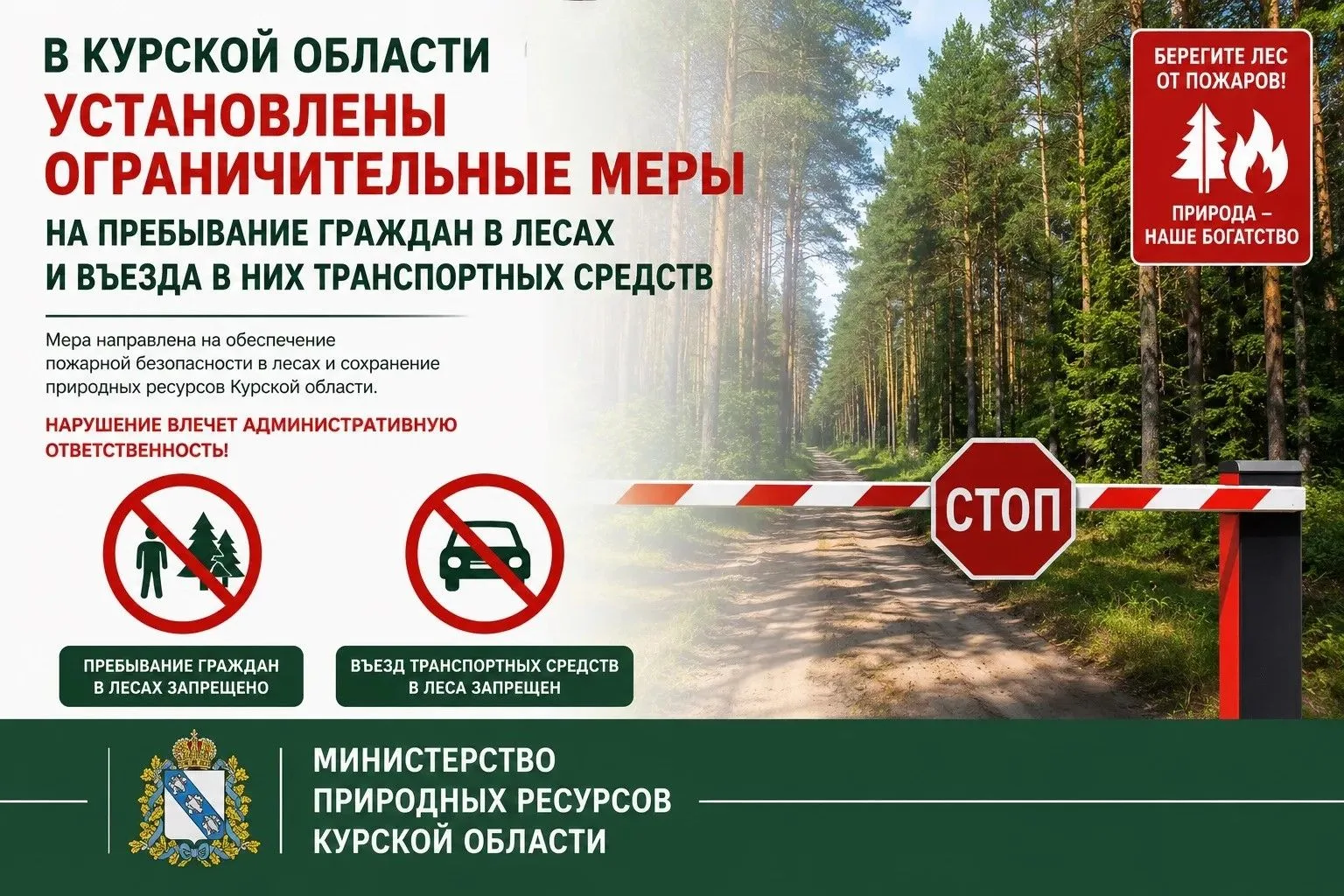 ❗️В Курской области установлены  ограничительные меры на пребывание граждан в лесах и в...