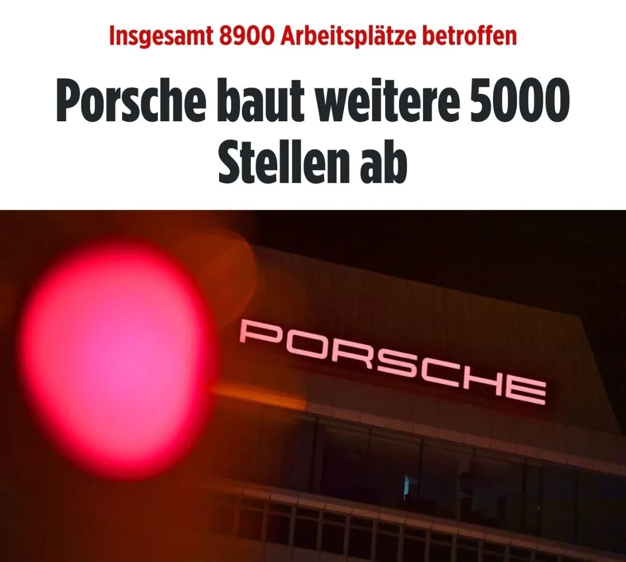 Porsche планирует сократить 8,9 тысячи сотрудников из 23 тысяч — почти 40% штата компании.

После ре