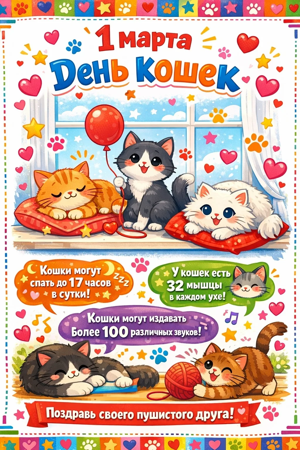 🐱 1 марта - День Кошек, и мы объявляем фотоконкурс, посвященный нашим пушистым друзьям! 📸

Любите 