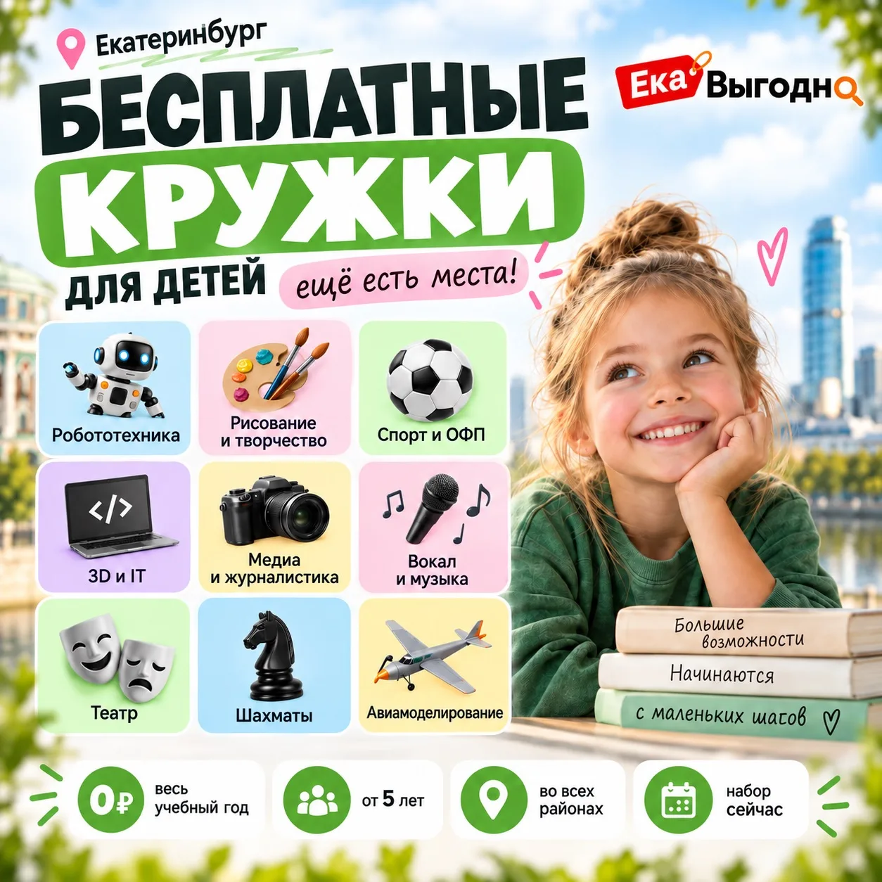 🔥 БЕСПЛАТНЫЕ КРУЖКИ ДЛЯ ДЕТЕЙ В ЕКАТЕРИНБУРГЕ — ЕЩЁ ЕСТЬ МЕСТА