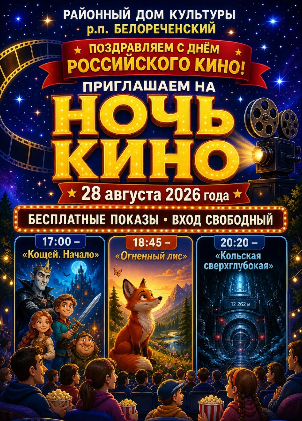 🎬 Готовьтесь к киномарафону в Районном доме культуры р.п Белореченский, 109! 🎬