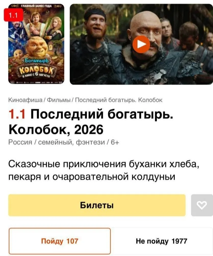 «Колобок» уничтожен — россияне обвалили рейтинг фильма до 1,1 балла.
