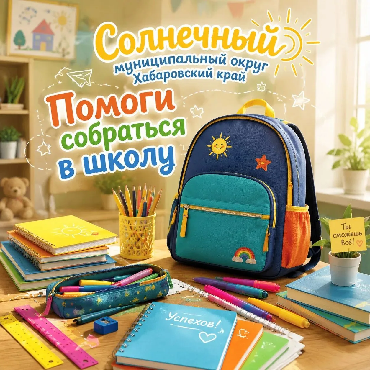 В Солнечном округе продолжается добрая акция «Помоги собраться в школу»! ✨