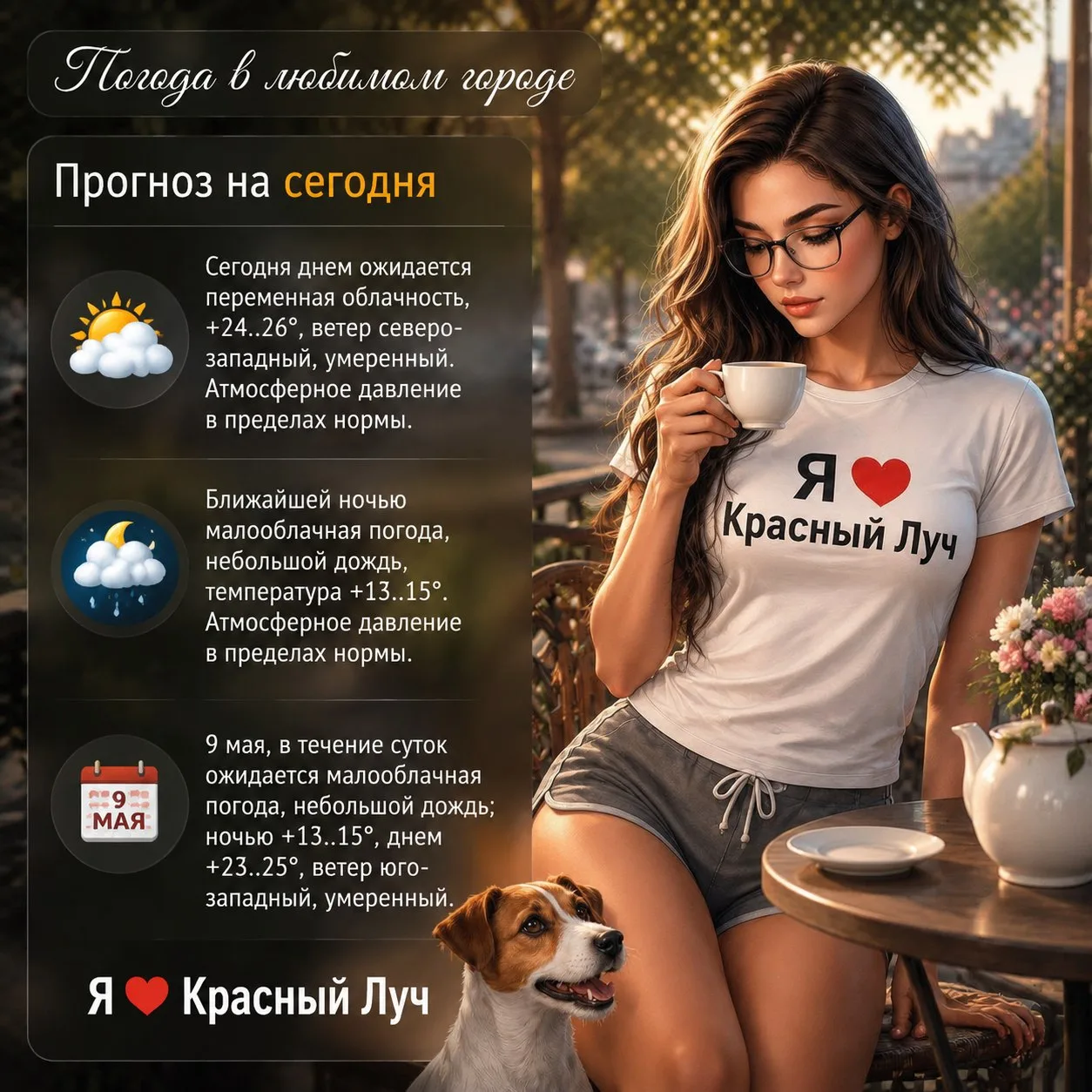 Сегодня днем ожидается переменная облачность, +24..26°, ветер северо-западный, умеренный. Атмосферно