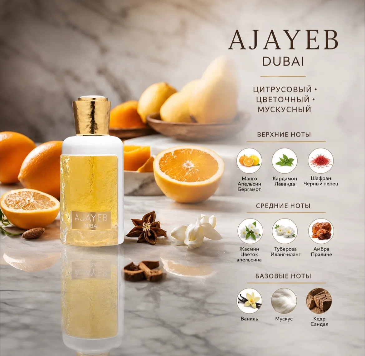 Ajayeb Dubai — это яркая и многогранная композиция с цитрусово‑цветочно‑мускусным профи...
