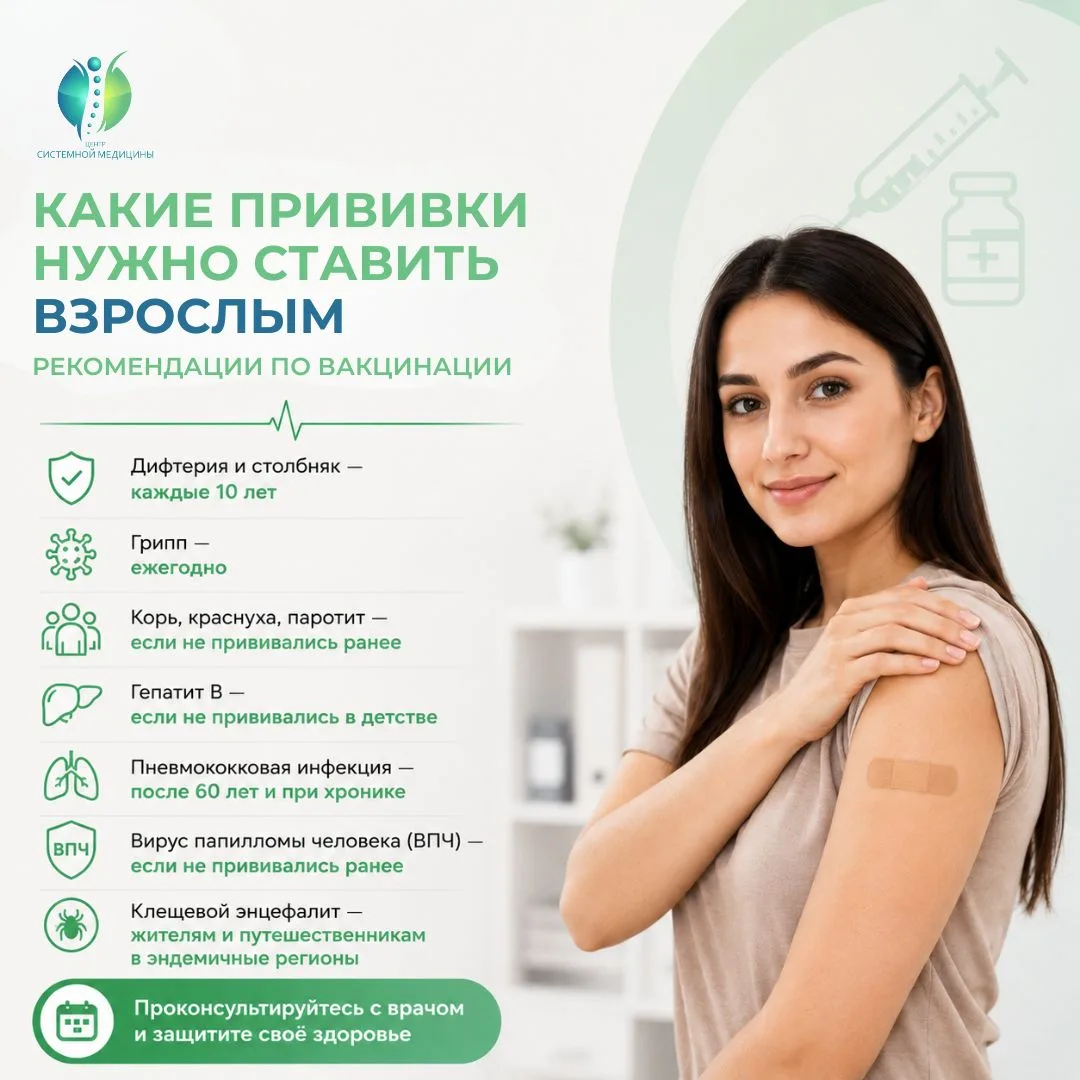 💉 Прививки нужны не только детям

Многие уверены, что вакцинация заканчивается после школы. Но на с