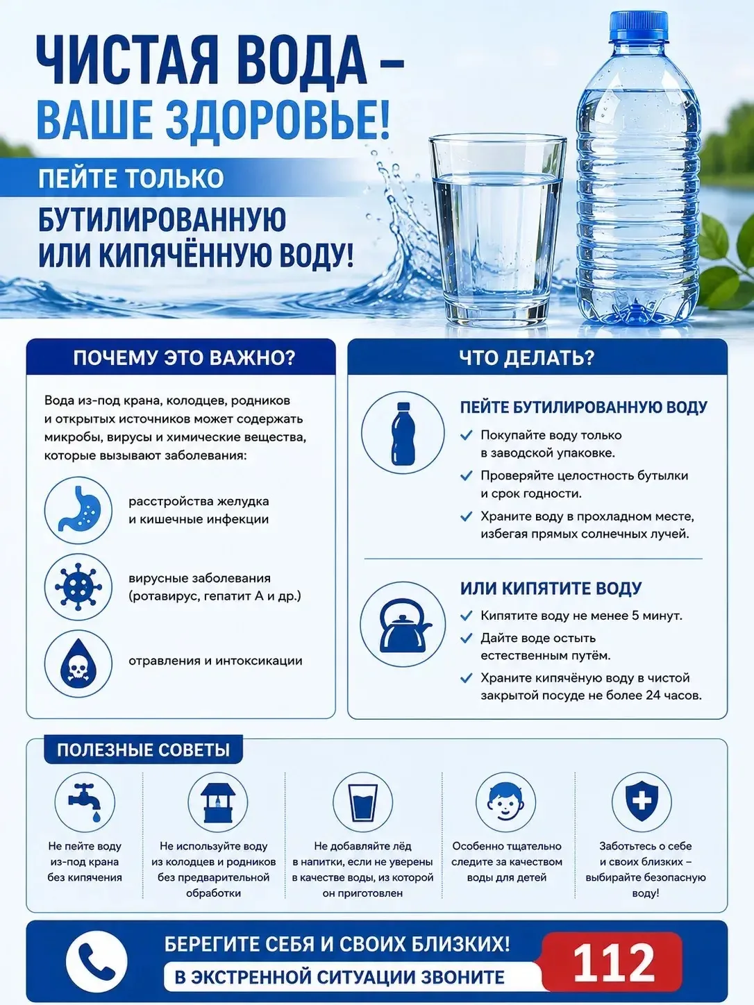 💧 Пейте только бутилированную или кипячёную воду!