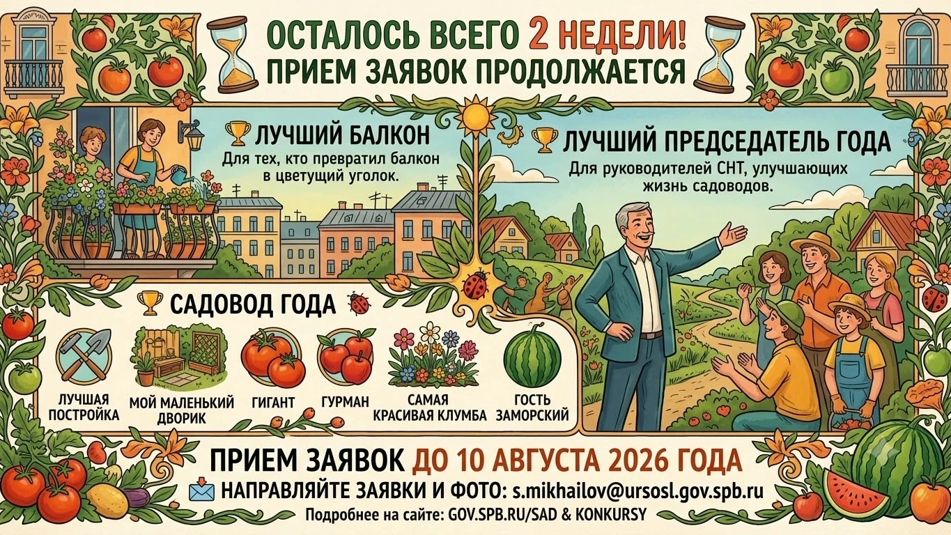 ⏳ Осталось всего 2 недели!

Напоминаем, что Управление по развитию садоводства и огородничества Санк