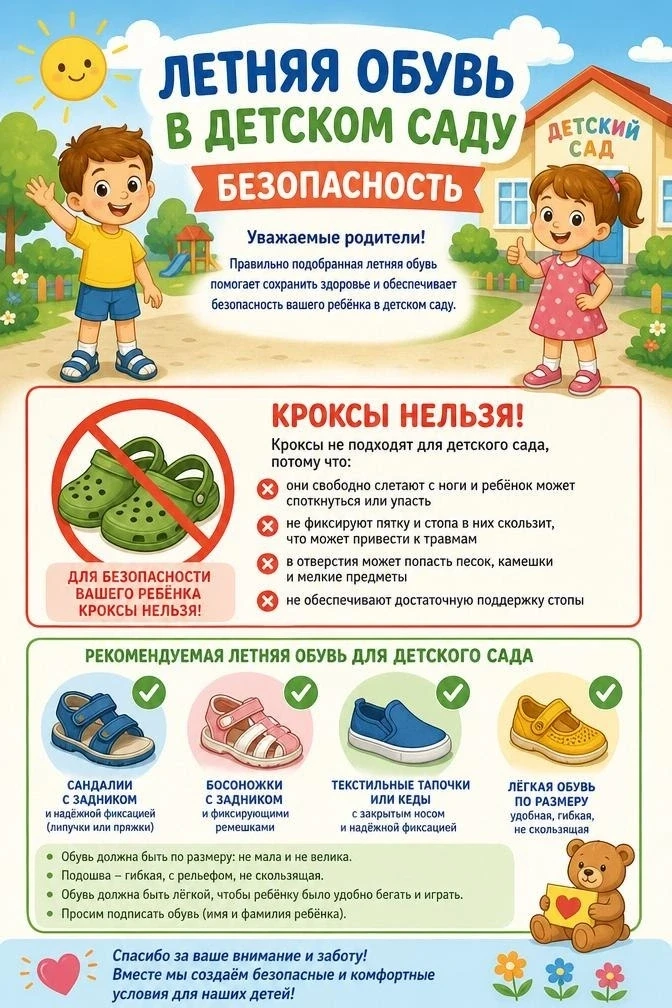 Уважаемые родители, хотим ещё раз напомнить вам в какой обуви детям рекомендовано посещать детский с