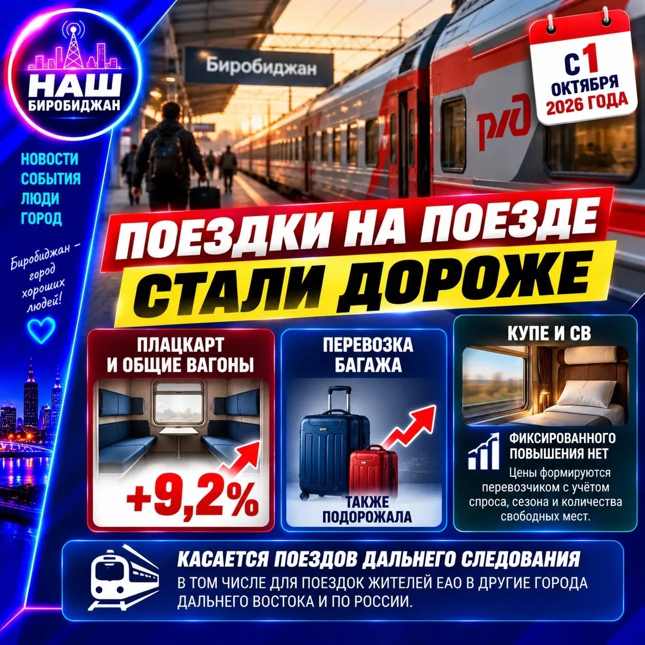 🚆 Жителям Биробиджана: поездки на поезде стали дороже