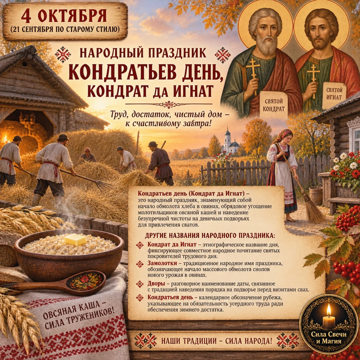 🌾 4 октября — день Кондрата и Игната: когда в овинах зажигали огонь, а в доме пахло го...
