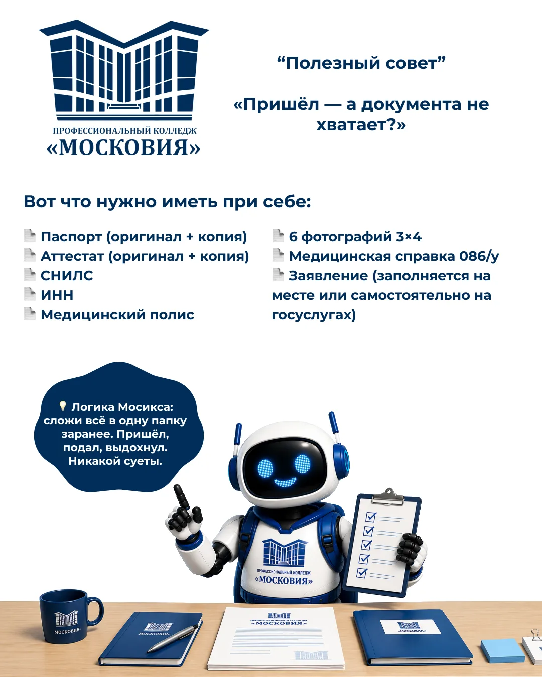 💡 ПОЛЕЗНЫЙ СОВЕТ

Даже самый уверенный абитуриент может растеряться в день подачи. И это нормально.