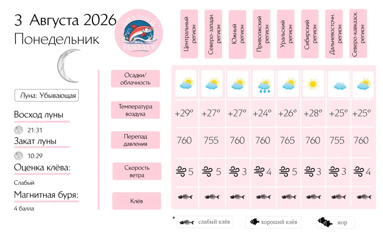 Прогноз клёва на 3 августа по фазе и состоянию луны 🎣
