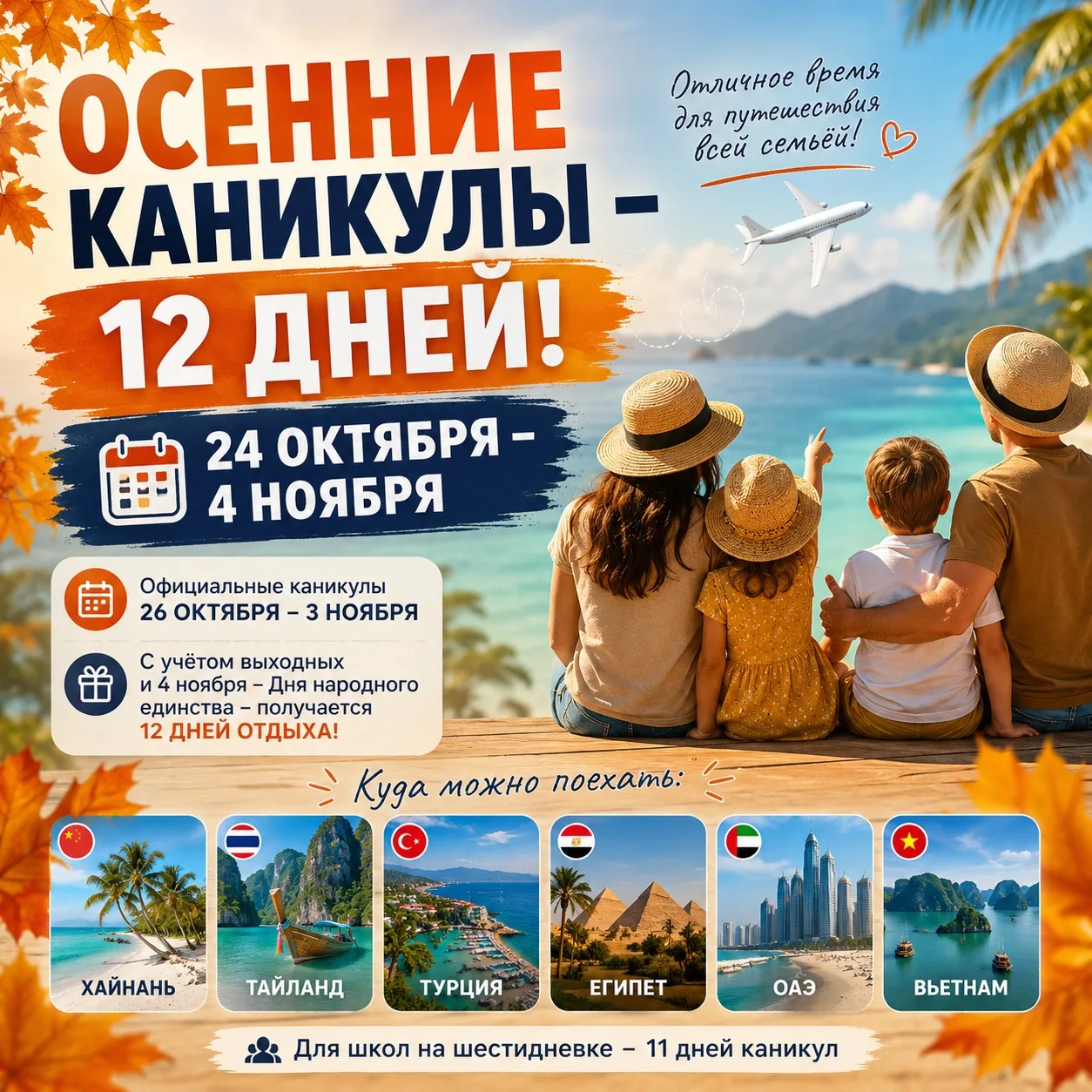 🍂 Осенние каникулы в этом году — почти полноценный отпуск!