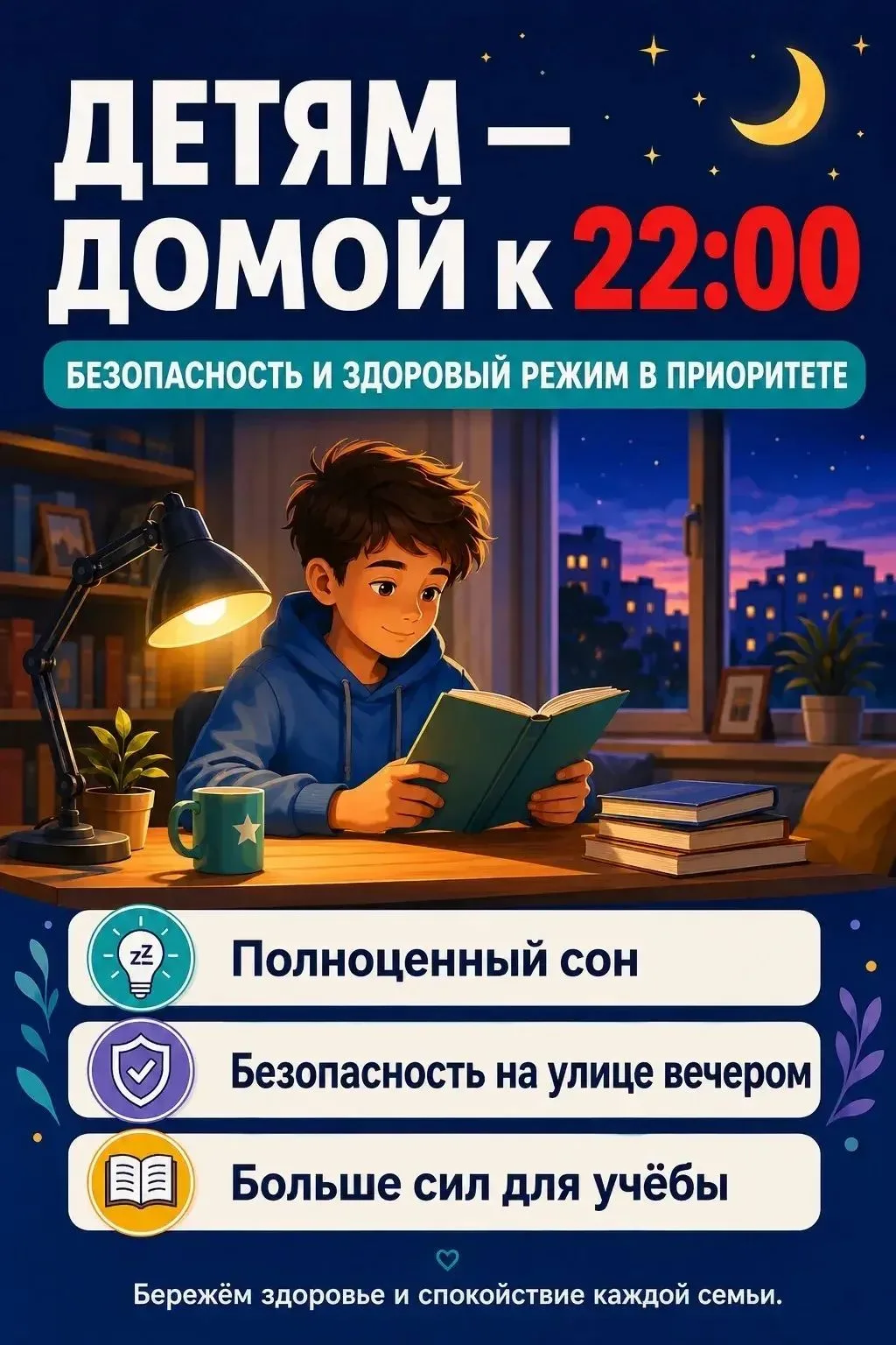 ❗️ Важное напоминание: дети должны быть дома в 22:00 🕙