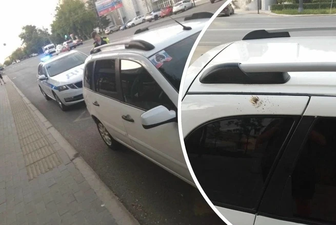 В центре Челябинска неадекватный пассажир расстрелял машину такси из ракетницы.