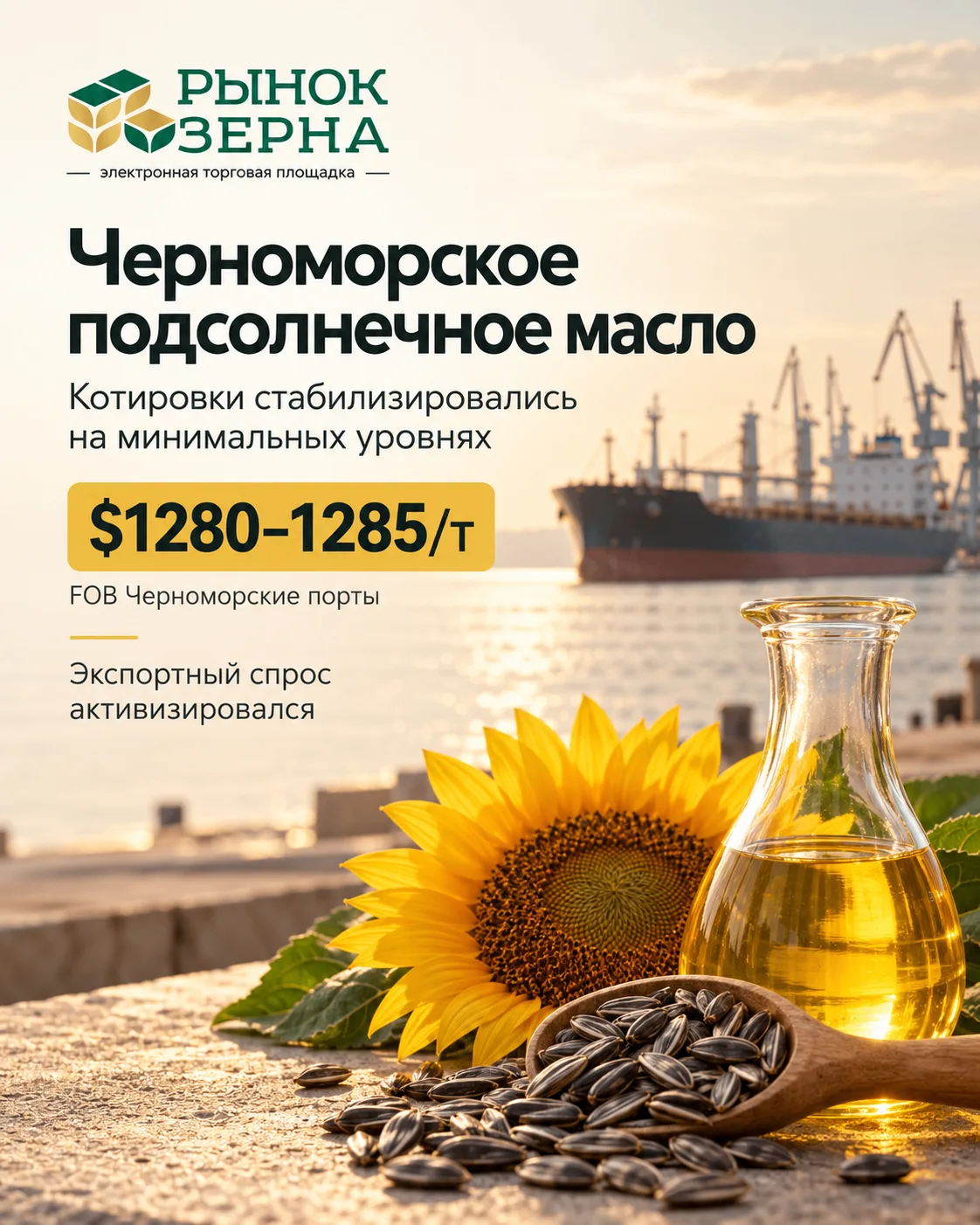 🛢🚢 Черноморское подсолнечное масло стабилизировалось на минимальных уровнях