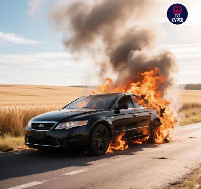 🔥Ранним утром под Курском полностью сгорел Ford Mondeo