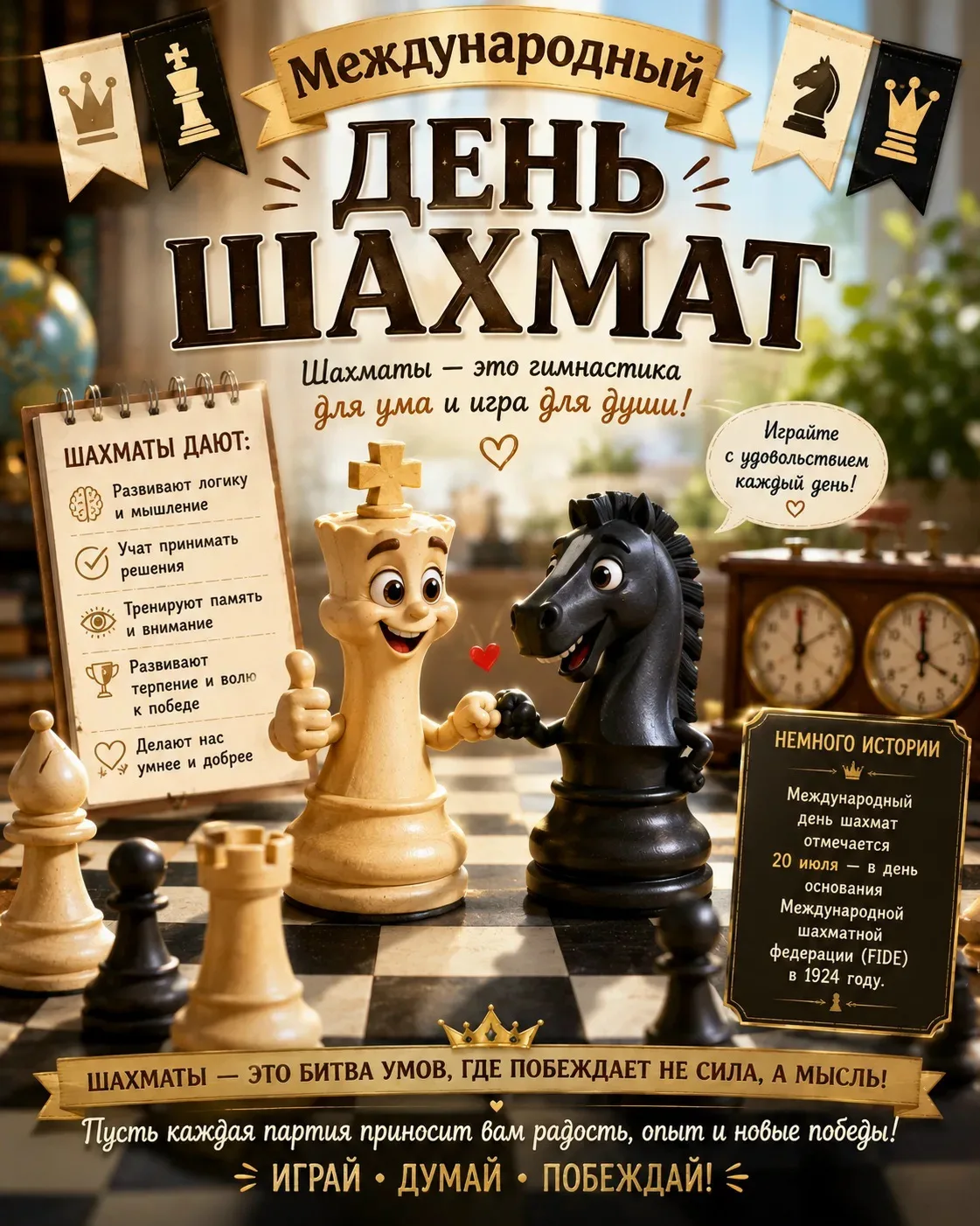 Интеллект + стратегия = Шахматы! 
Зачем они нужны вашему ребенку? 🧠♟️

Шахматы — одна из самых древ