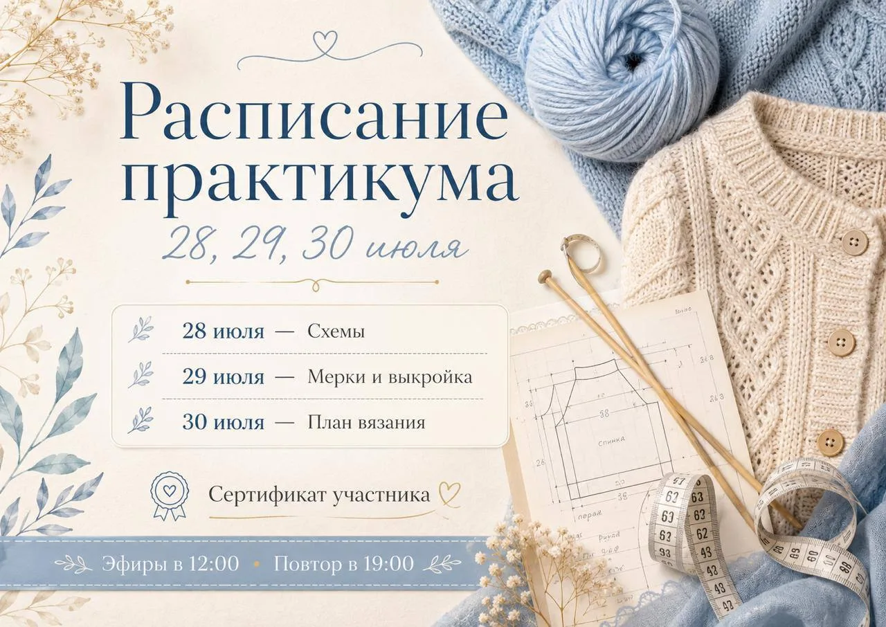 Все участники практикума «Вязаная База: схемы, мерки выкройка», проверьте письма и личн...
