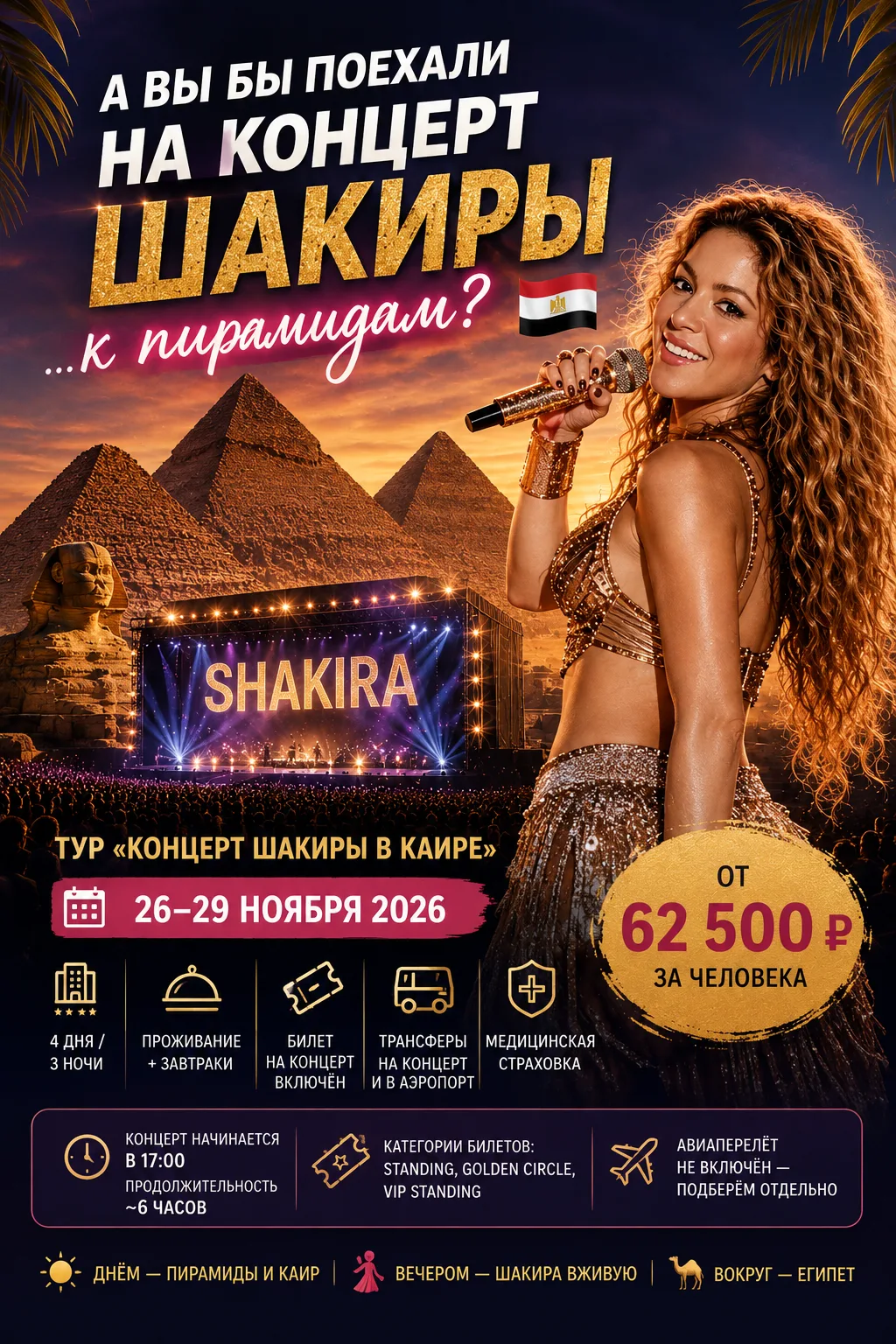 🔥 А ВЫ БЫ ПОЕХАЛИ НА КОНЦЕРТ ШАКИРЫ… К ПИРАМИДАМ? 🇪🇬💃