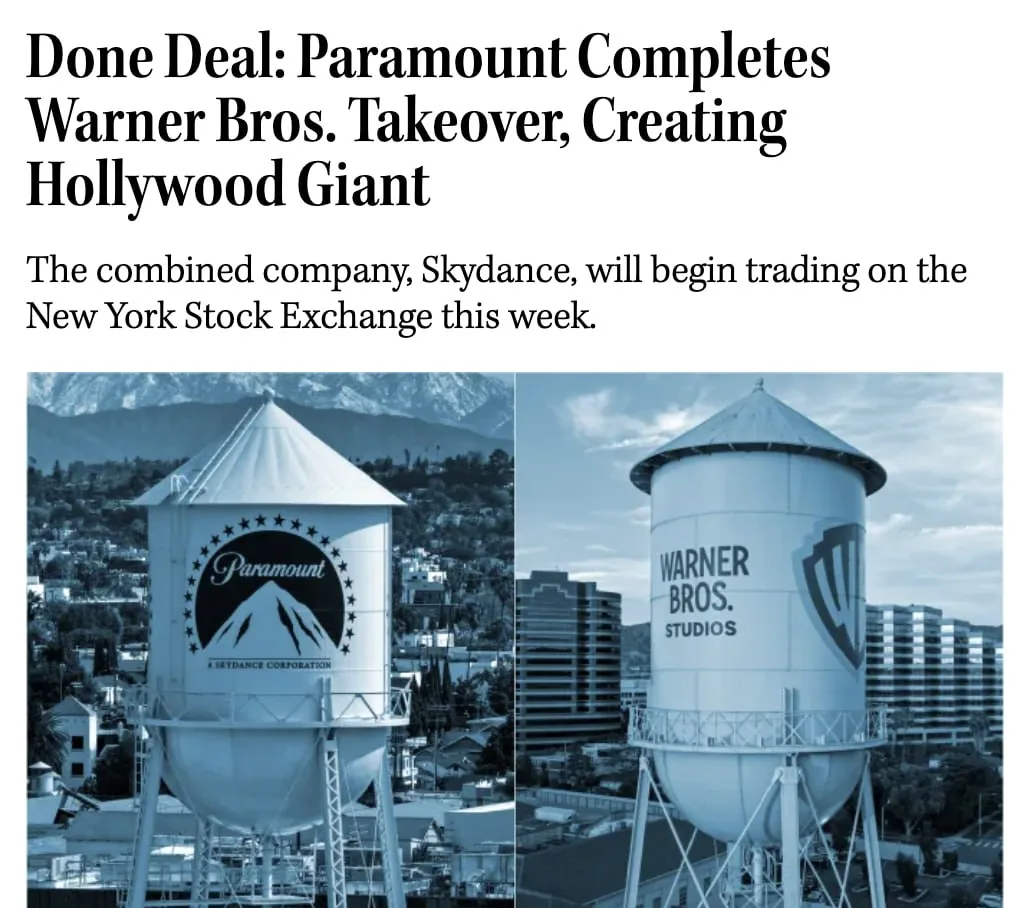 Paramount купили Warner Bros. за $111 млрд — новая компания будет называться Skydance.