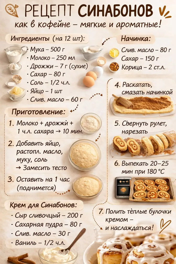 Рецепт самых вкусных синабонов🤍