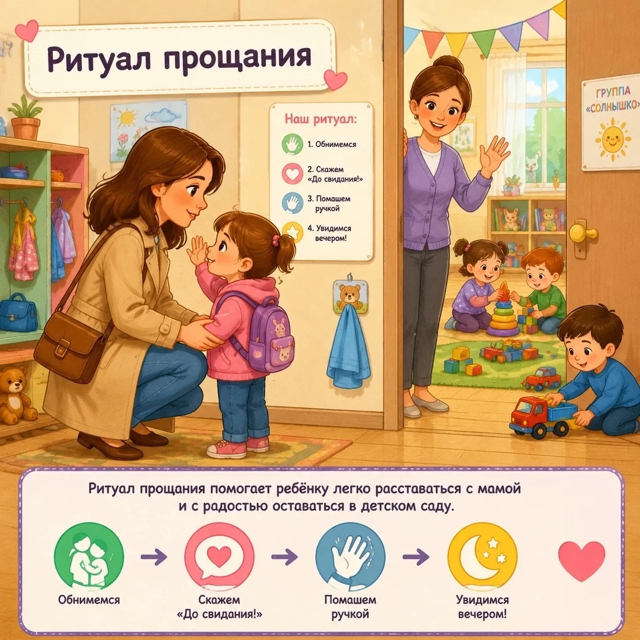 Легкое утро: как правильно попрощаться в детском саду? ☀️👋