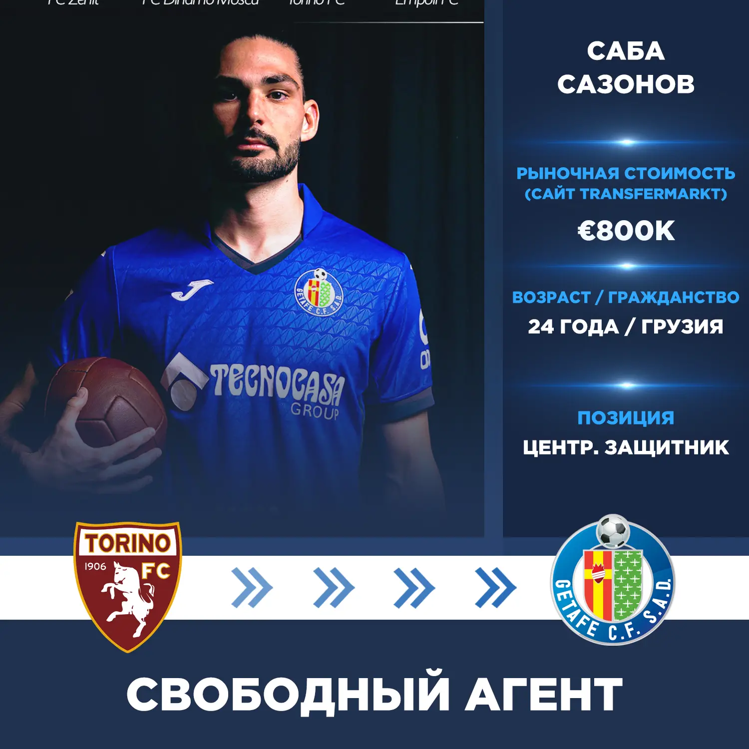 Официально: Саба Сазонов перешёл в «Хетафе» из «Торино».

Свободный агент.