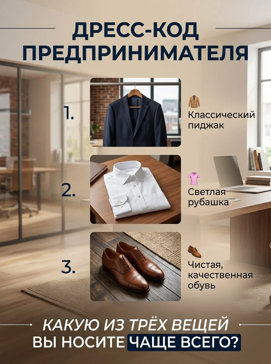 Дресс‑код предпринимателя: какие 3 вещи всегда должны быть в гардеробе (и почему это важно) 👔✨

Ска