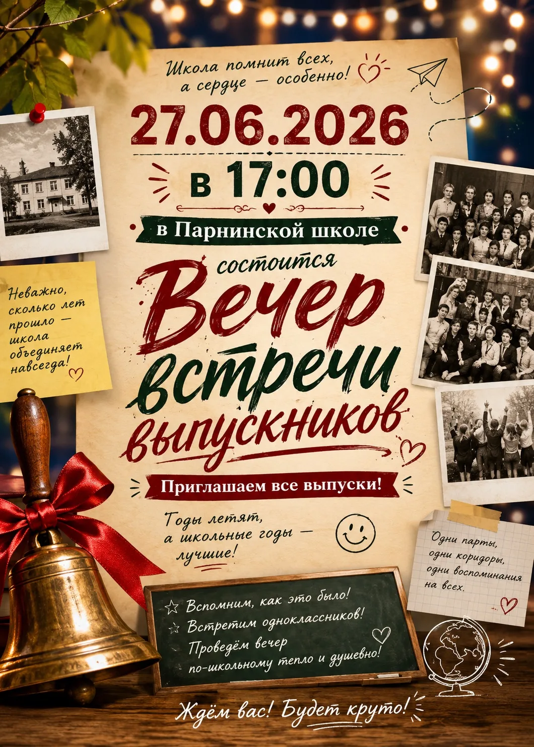 Друзья, одноклассники, учителя!
Не важно, сколько лет прошло с последнего звонка — школа объединяет 