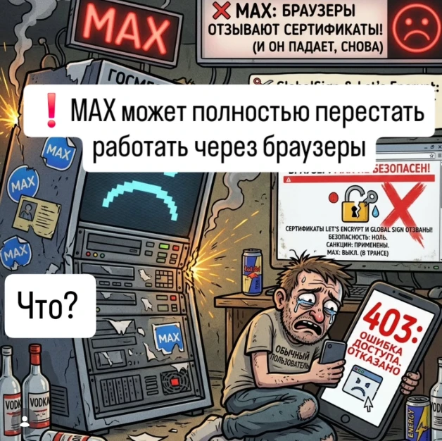❗️MAX может полностью перестать работать через браузеры

Зарубежные компании начинают отзывать TLS-с