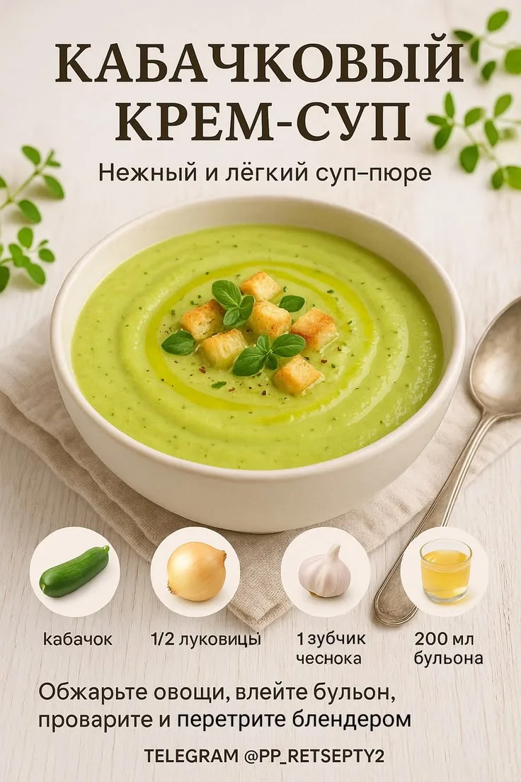 😋 Кабачковый крем-суп - домашний суп для сбалансированного меню

Это удачный формат для обеда: тёпл