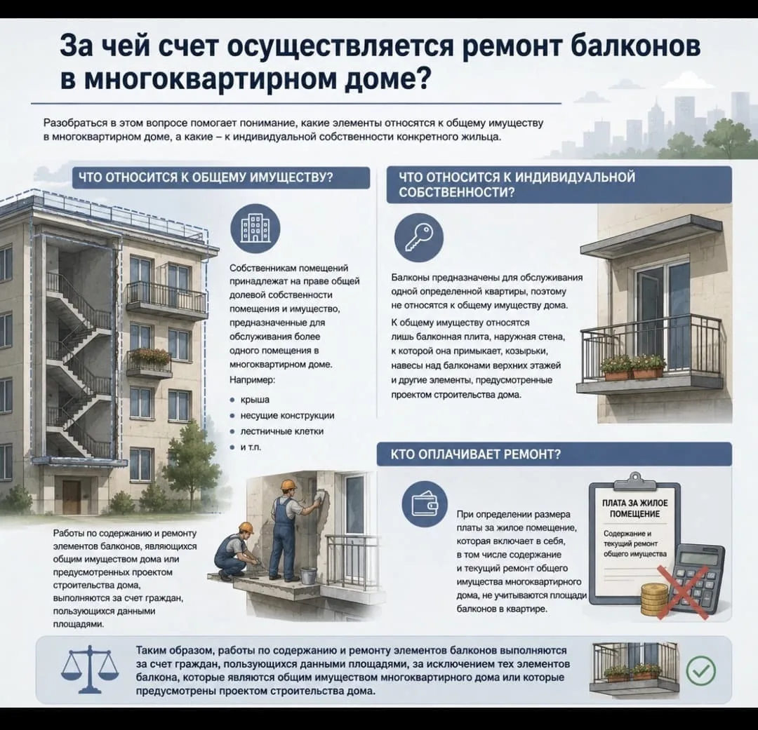 За чей счет осуществляется ремонт балконов в многоквартирном доме?