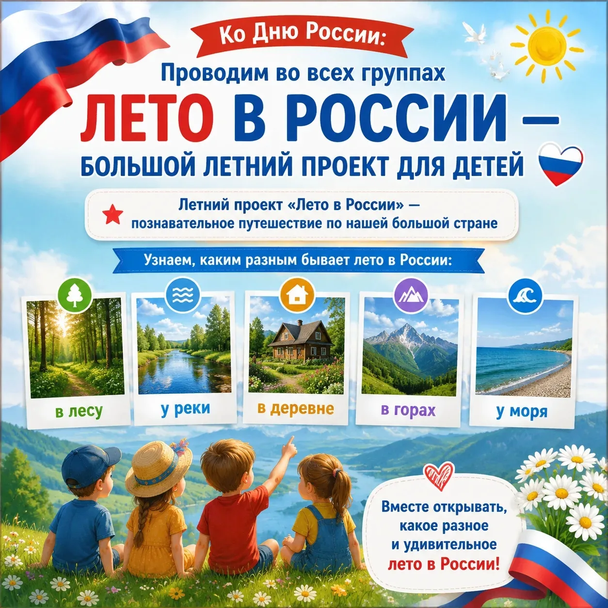 ЛЕТО В РОССИИ — БОЛЬШОЙ ЛЕТНИЙ ПРОЕКТ ДЛЯ НАШИХ ВОСПИТАННИКОВ! 🇷🇺☀️

В преддверии главного праздни