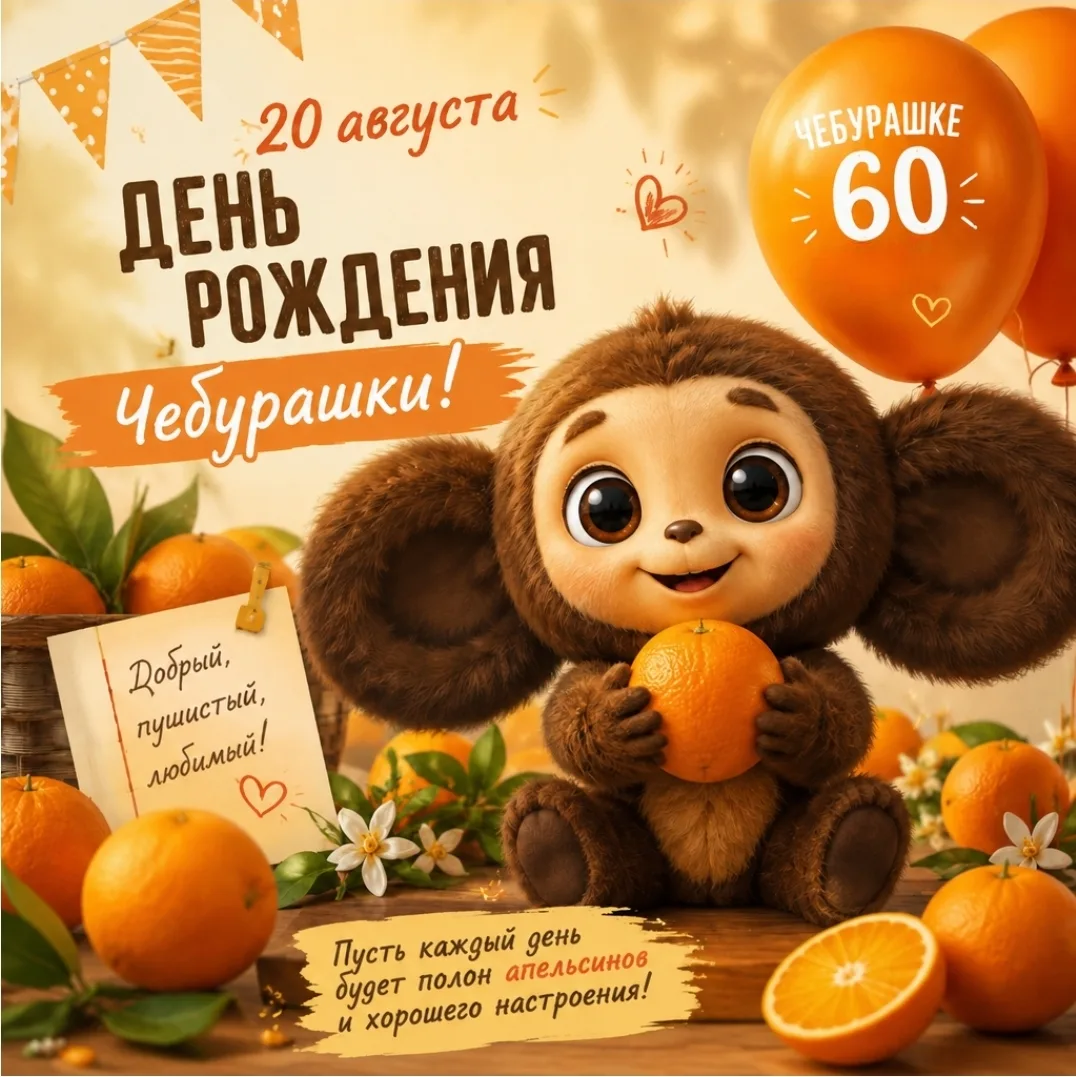 20 августа 2026 года Чебурашке исполнилось 60 лет. Именно в этот день в 1966 году вышла...