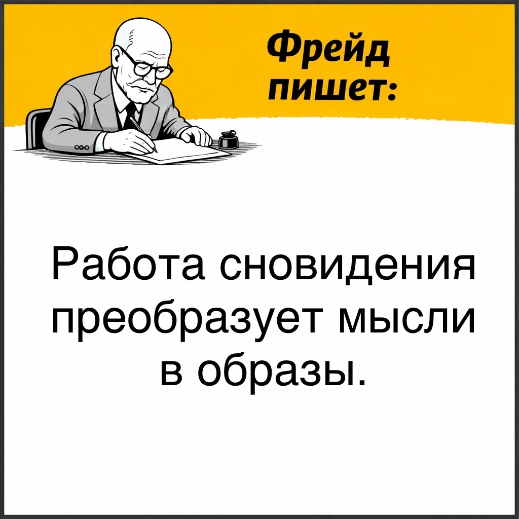 С точки зрения Фрейда, во сне психика работает иначе, чем в бодрствовании. Мысли, переживания и внут