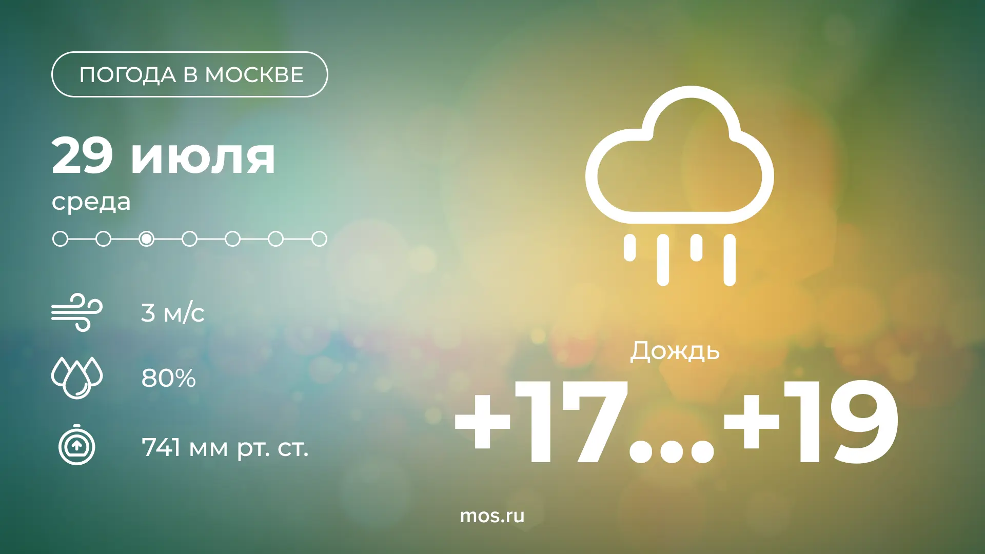 🌧️ Доброе утро! Сегодня в столице будет пасмурно. Днем и вечером возможен дождь. Темпе...