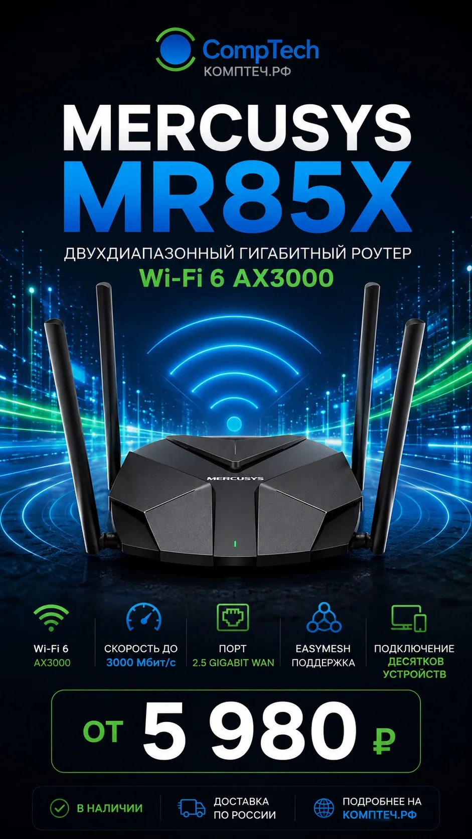 🚀 Mercusys MR85X — быстрый Wi-Fi 6 для дома и офиса