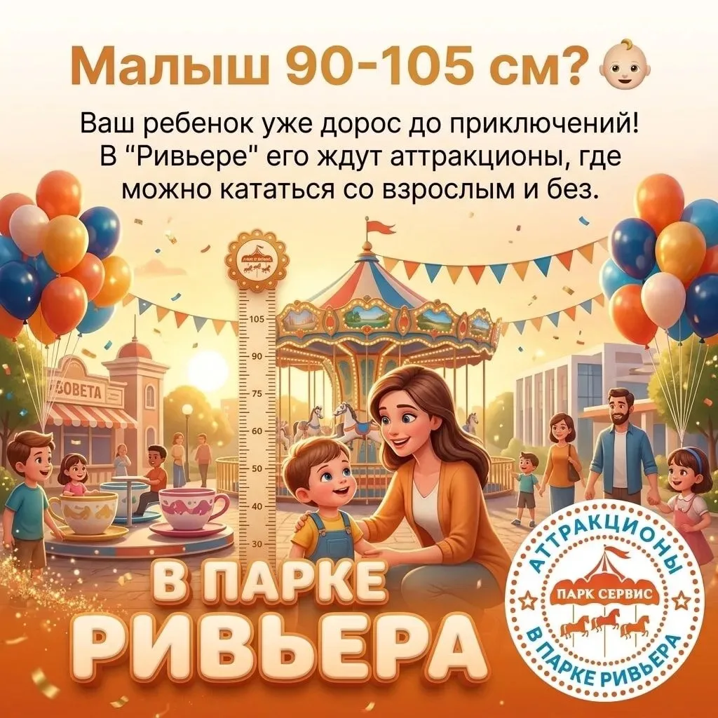 Как выбрать аттракционы для малыша ростом 90-105 см? 🤔 Мы знаем, что это частый вопрос! В парке «Ри