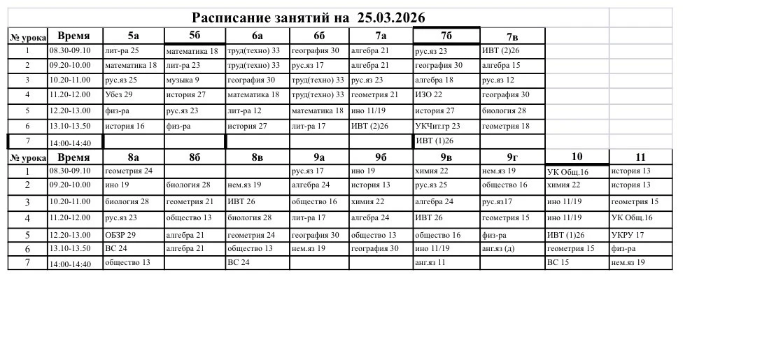 Расписание занятий на 25.03.2026 📚🗓️
