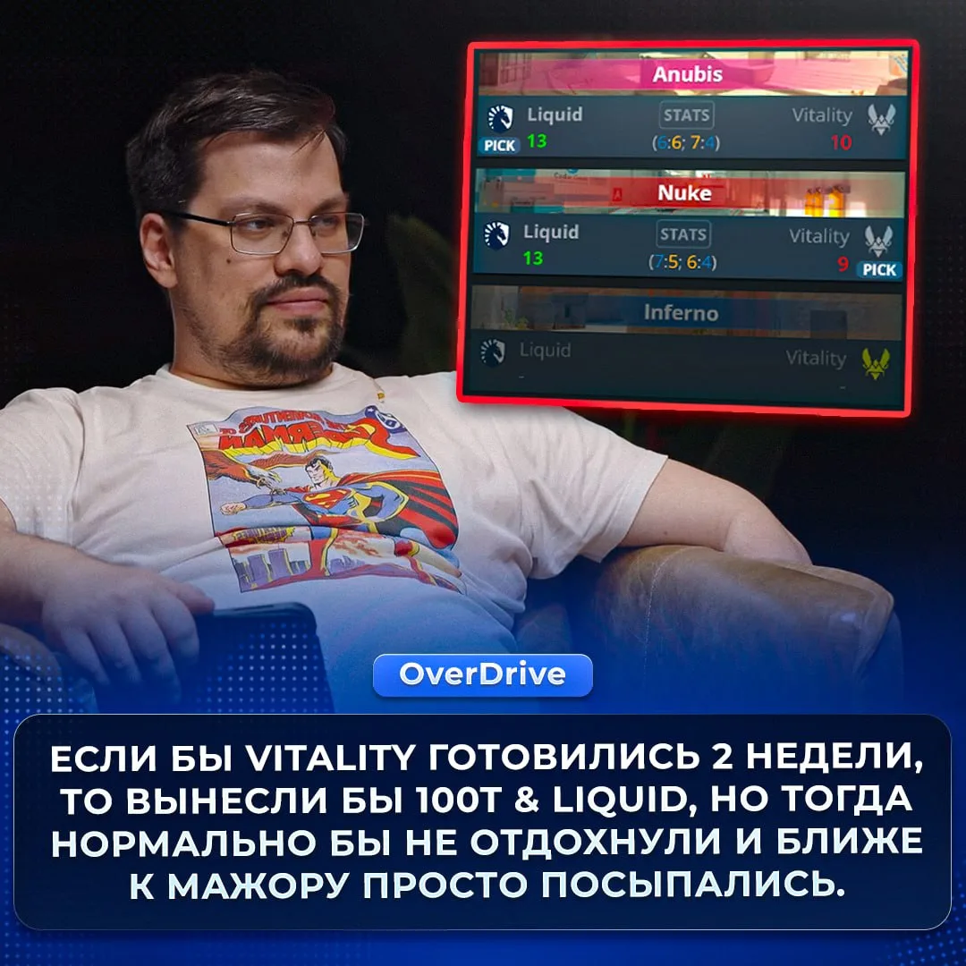 ⬇️ Найдена причина поражения Vitality и Falcons на Бласте — виноват обычный… отдых.

Объясняет Оверд